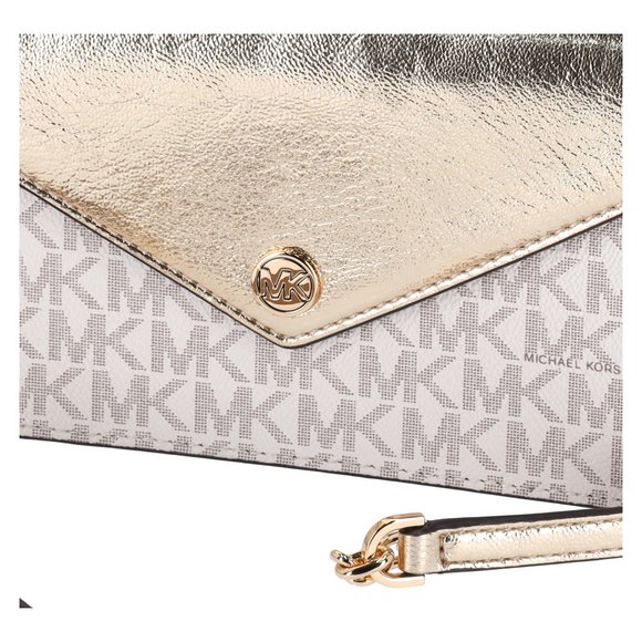 Michael Kors Jet Set Travel Small Signature Clutch Crossbody Vanilla Pale Gold - Picture 5 of 10